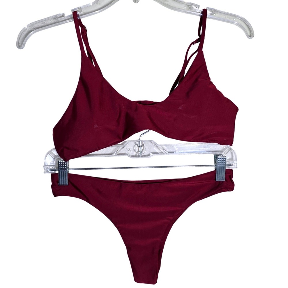 Women's Bikini Set Size Small Burgundy Two Piece High Leg Good - Picture 3 of 8